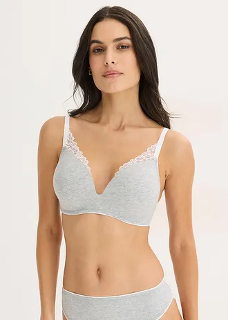 Soutien-gorge à coques, sans armatures, en coton et dentelle, Couleur: 