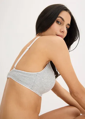 Sutien vătuit fără armătură, cu bumbac și dantelă • gri deschis melanj/alb • magazin bonprix