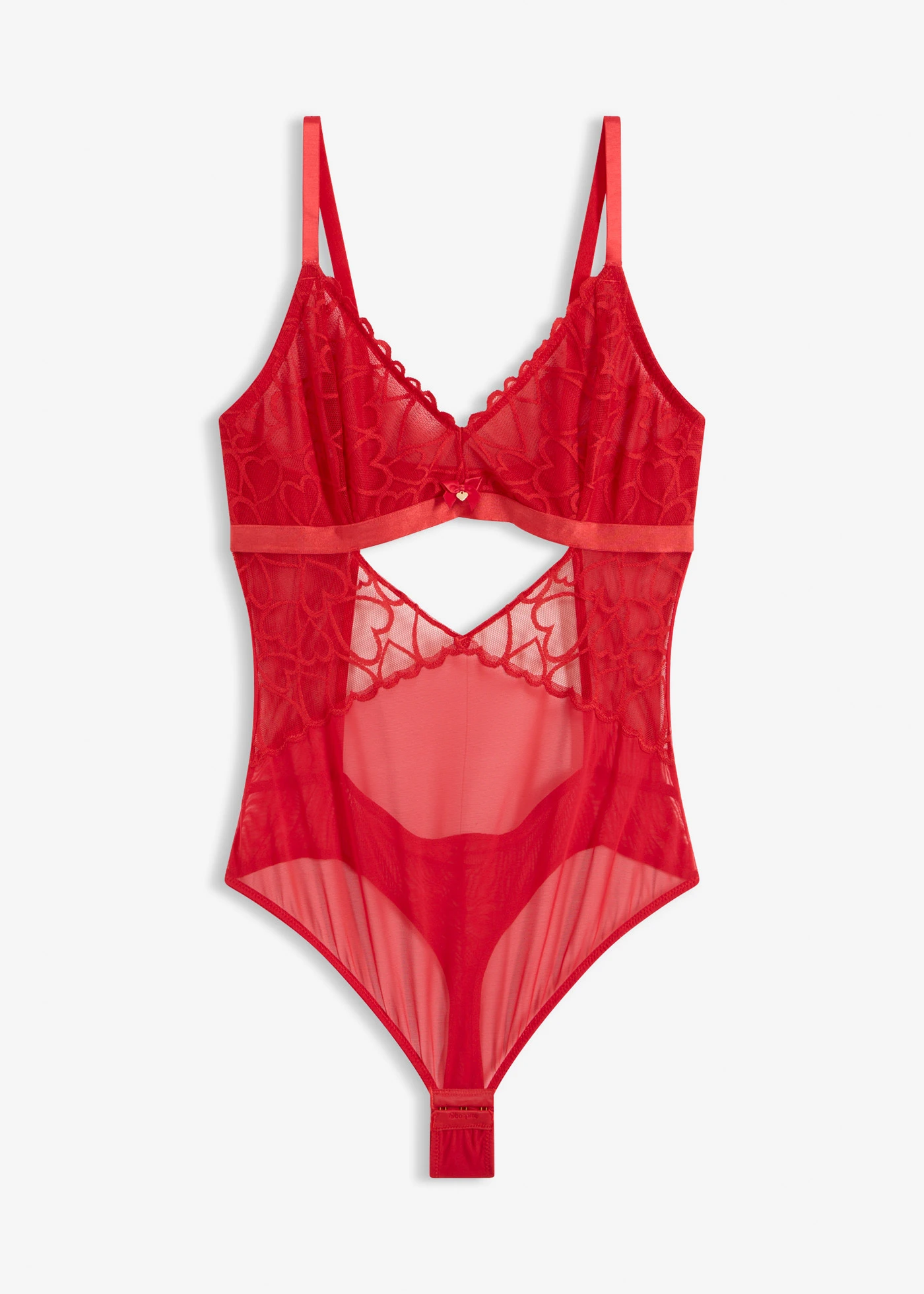 Body ze stringami, z koronki ze wzorem w serca • czerwona salsa • sklep bonprix