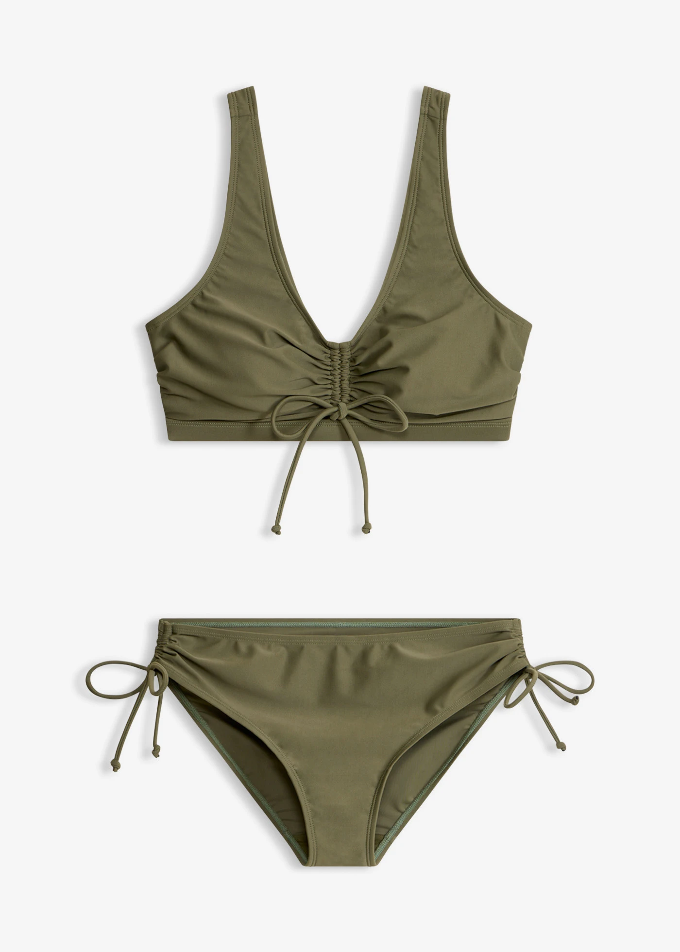 Bustier bikini (2-részes szett), megkötős pántokkal • sötét olivazöld • bonprix áruház