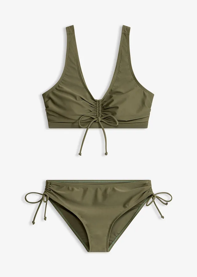 Bralette bikini (2-dlg. set) met strikkoordjes • donkerolijfgroen • bonprix online shop