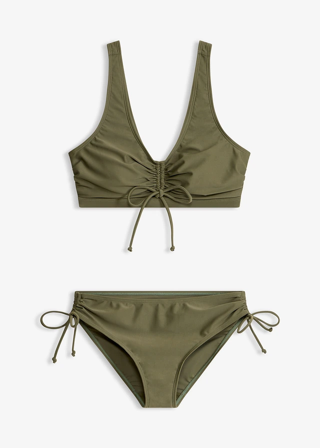 Bustier bikini (2-részes szett), megkötős pántokkal • sötét olivazöld • bonprix áruház