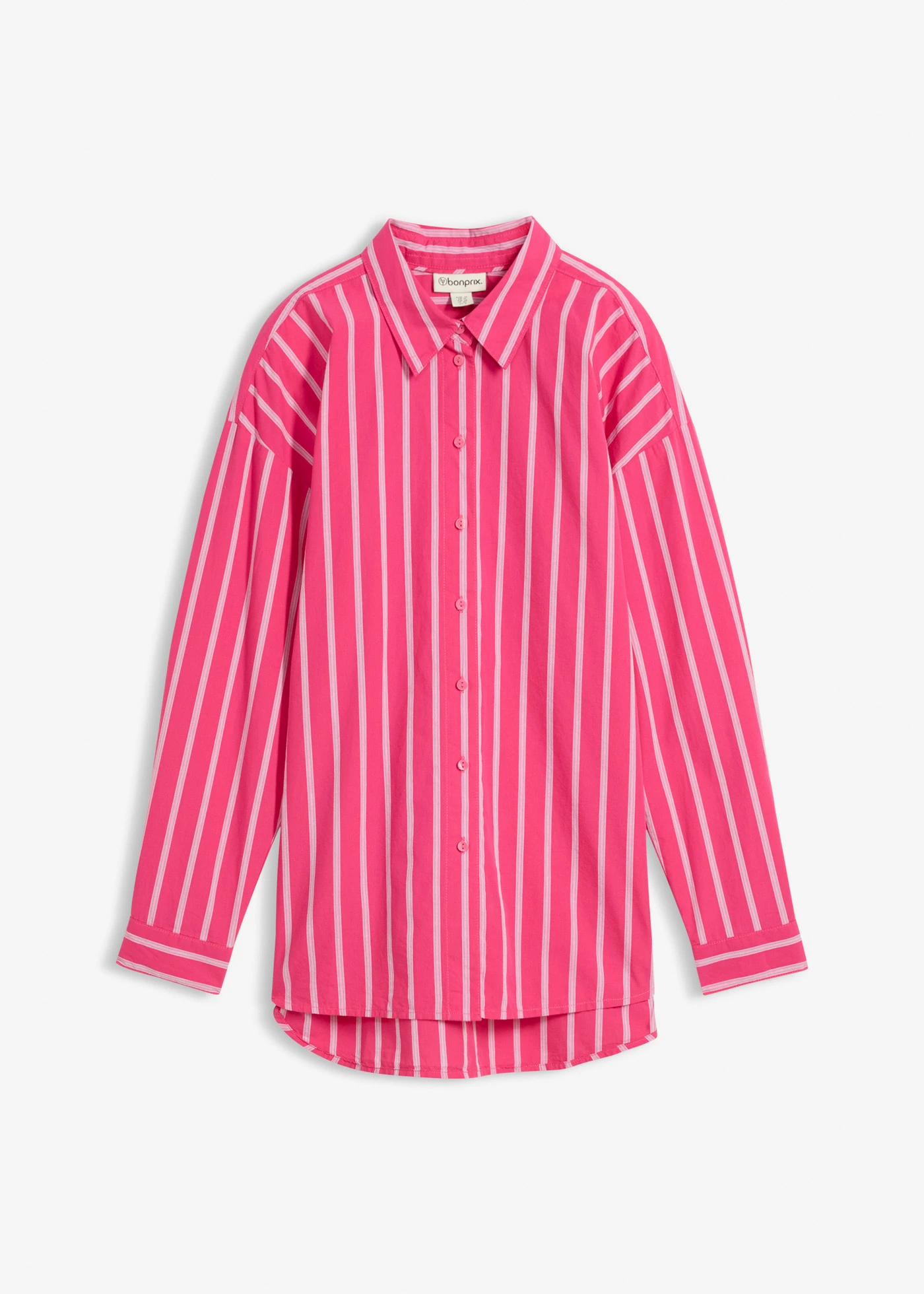Oversize košilová halenka z čisté bavlny • pinklady/bílá podélně pruhované • bonprix obchod