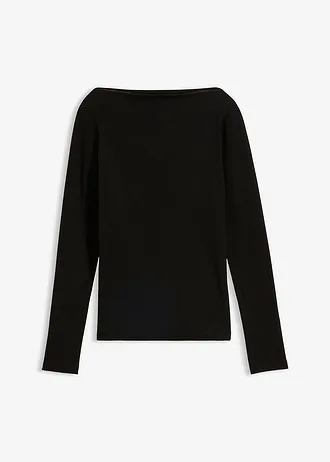 Accentuerend geribd shirt, Kleur: zwart