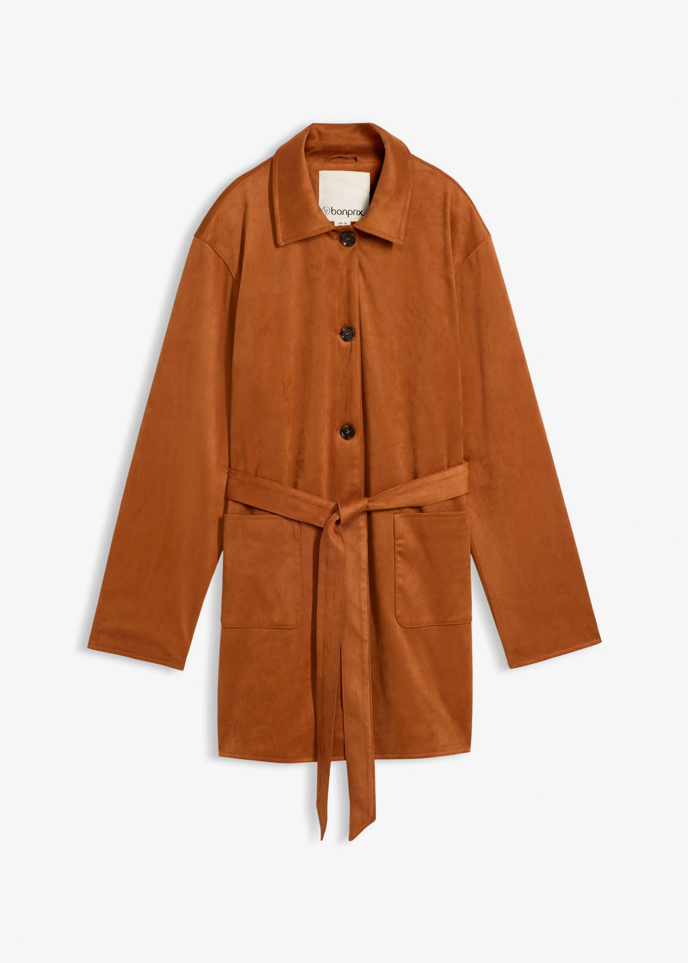 Kabát velúrbőr utánzatból és övvel • bronz • bonprix áruház
