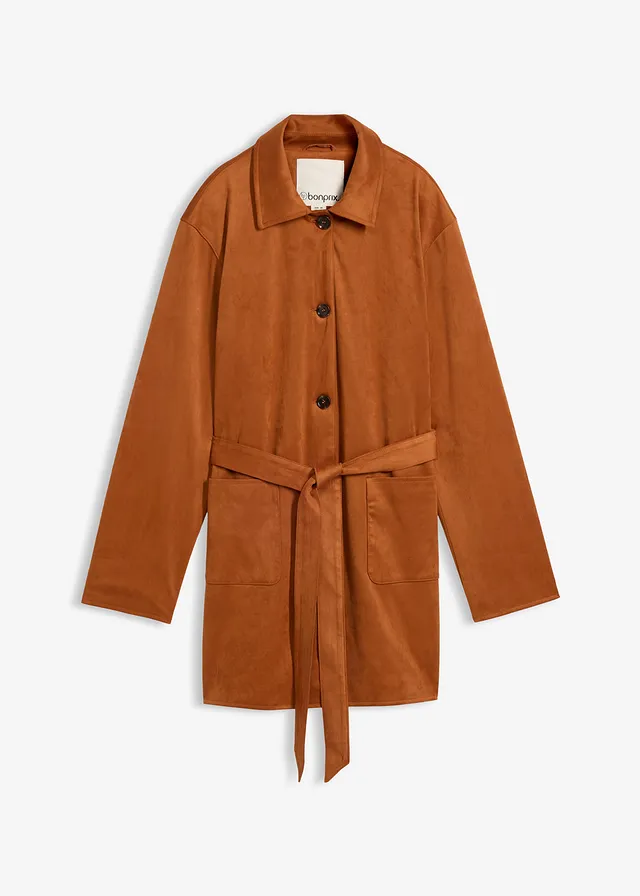 Krátky kabát, imitácia velúrovej kože, s opaskom