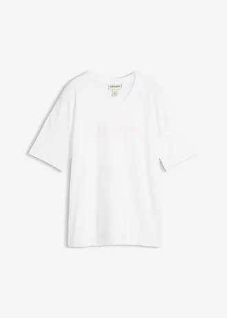 T-shirt 100% coton, Couleur: blanc/rose cristal