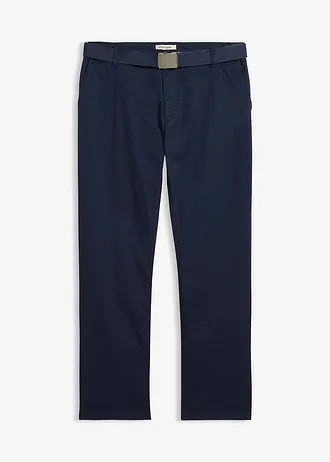 Regular fit stretch chino met comfortabele tailleband en met riem, straight