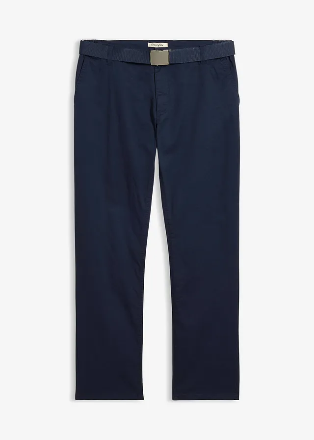 Pantalon chino regular avec ceinture, taille élastiquée, droit