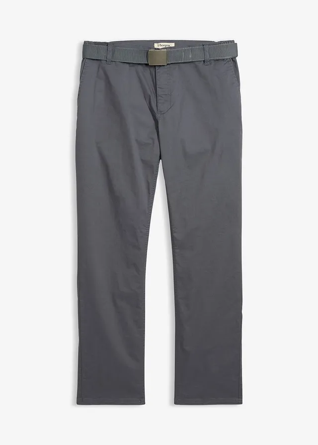 Regular Fit chino nadrág elasztikus derékpánttal és övvel, Straight • sötétszürke • bonprix áruház