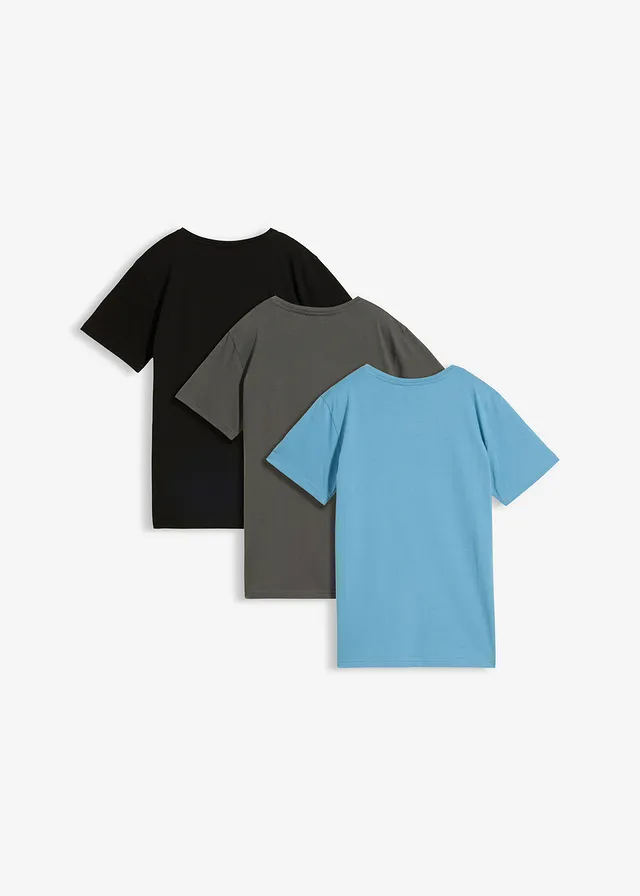 T-shirt van biologisch katoen (set van 3) • grijsblauw+zwart+antraciet • product-page.page-title-suffix
