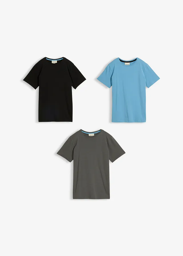 Tricou din bumbac organic (set/3 buc.) • gri albăstrui+negru+antracit • magazin bonprix