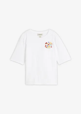 T-shirt van puur biologisch katoen met borduursel • wit gebloemd • bonprix online shop