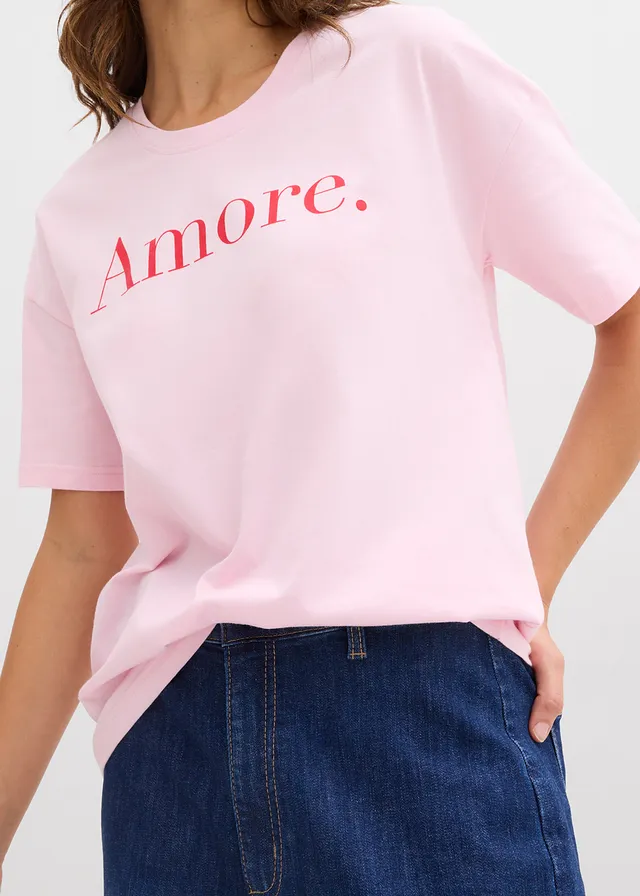 Tricou din bumbac organic 100% • roz-cristal-roșu-căpșună cu imprimeu • magazin bonprix