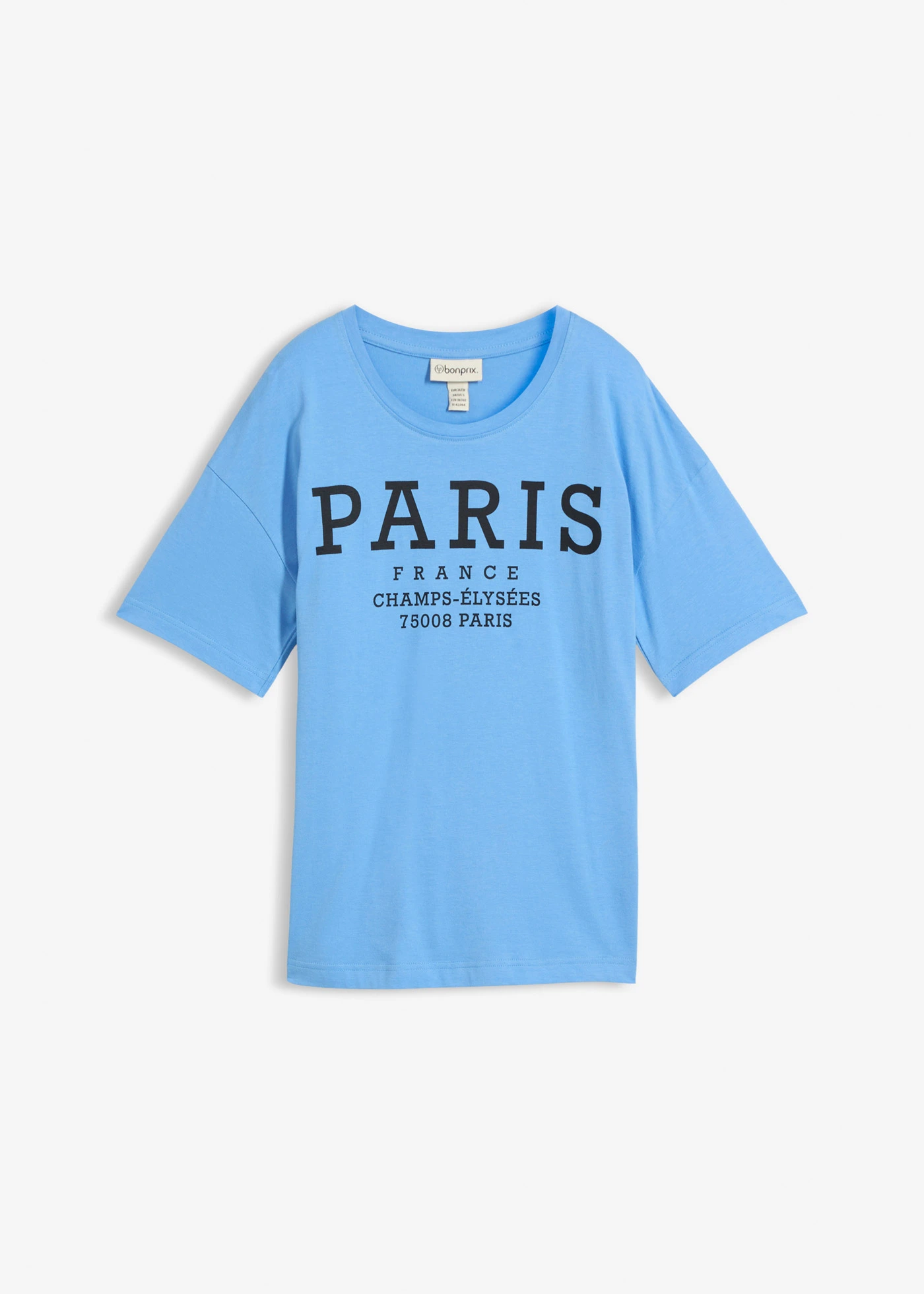 T-shirt 100% coton • bleu moyen-noir imprimé • Boutique bonprix