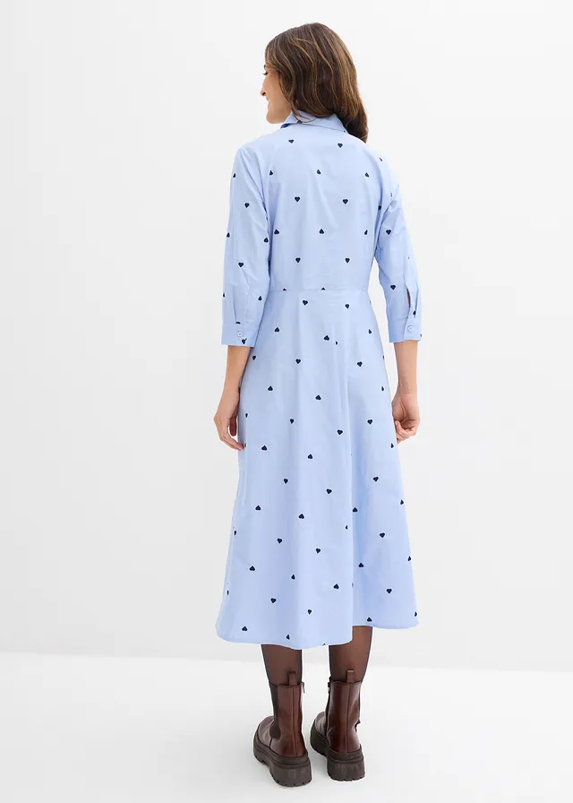 Robe-chemise 100% coton, Couleur: bleu nacré motif