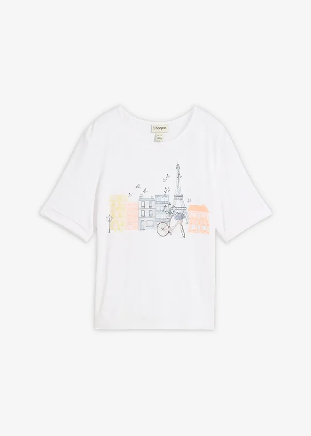 T-shirt z mieszanki wiskozy • biały z nadrukiem • sklep bonprix