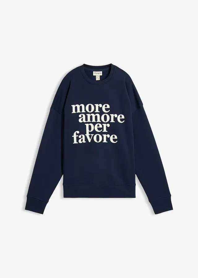 Sweat oversize en coton mélangé, Couleur: bleu foncé   blanc
