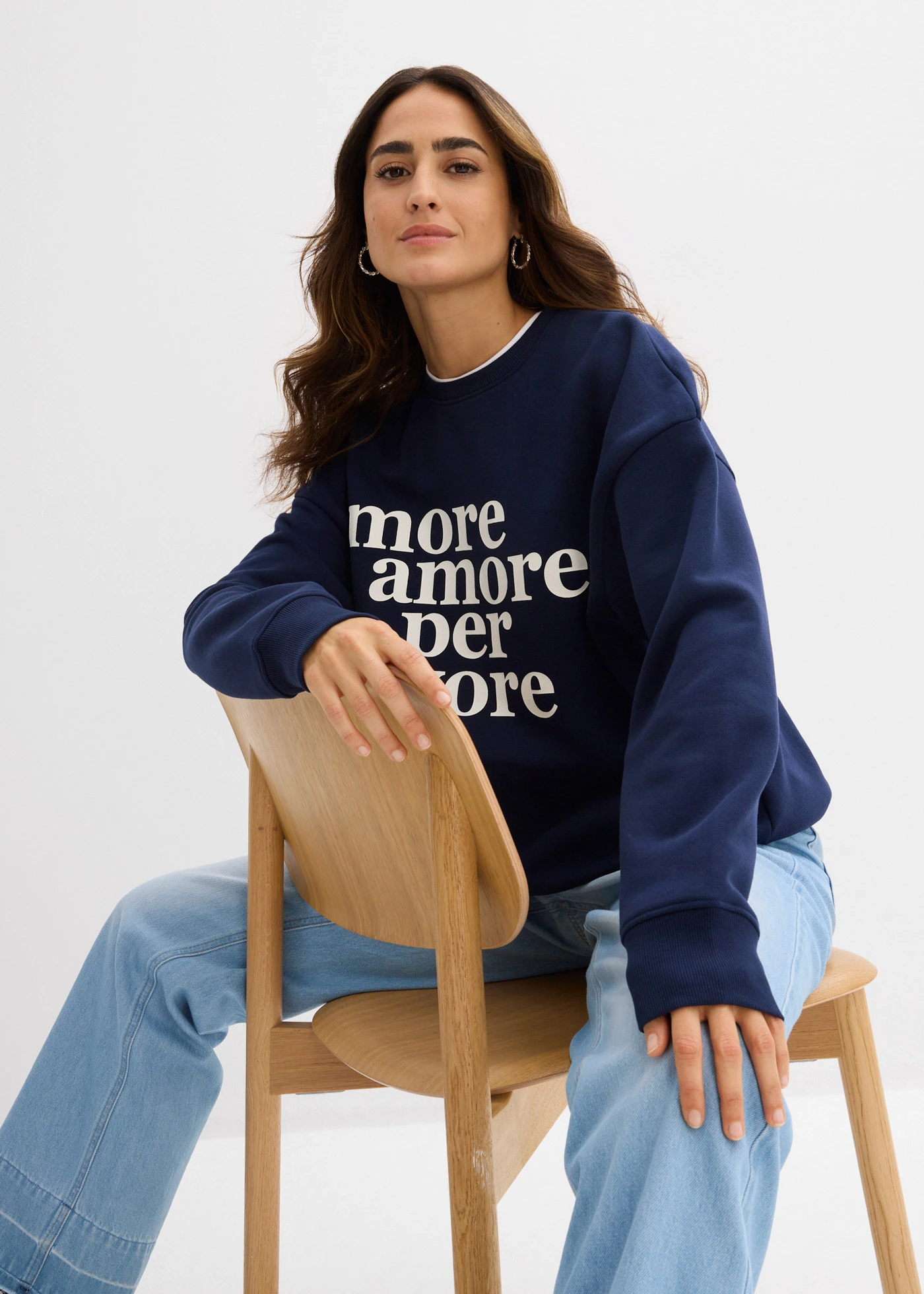 Bluza oversize z mieszanki bawełny • granatowo-biały • sklep bonprix