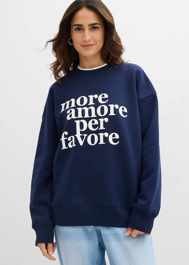 Sweat oversize en coton mélangé, Couleur: bleu foncé   blanc