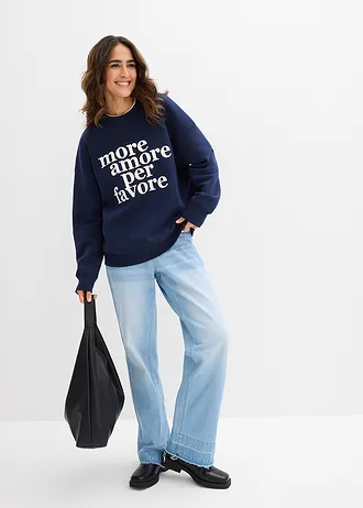 Oversized sweater van een katoenmix • donkerblauw/wit • bonprix online shop