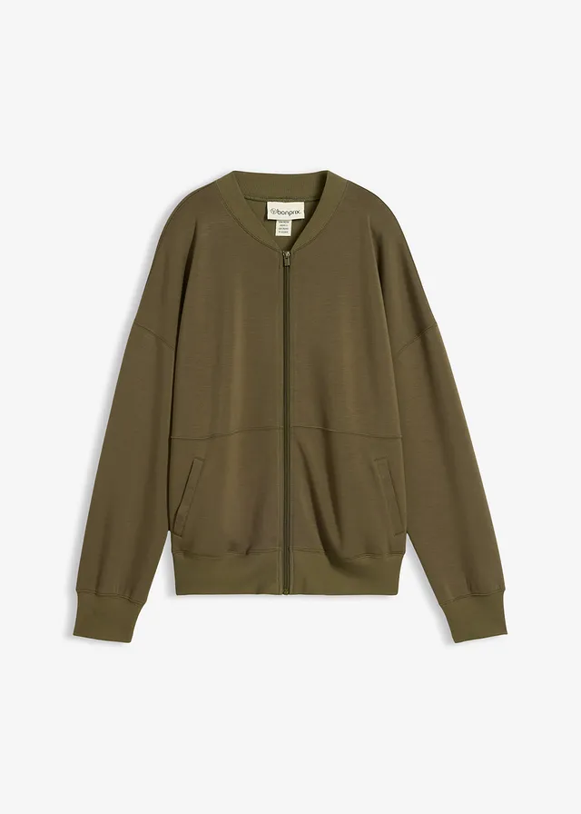 Oversized sweatvest van scuba, Kleur: donkerolijfgroen