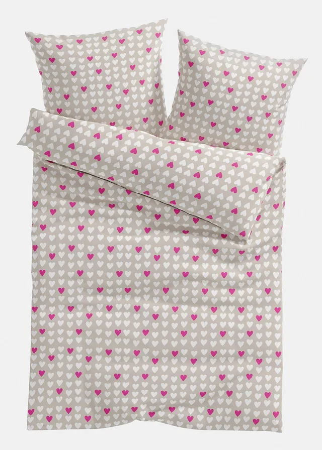 Dekbedovertrek in een katoenmix, Kleur: taupe-pink