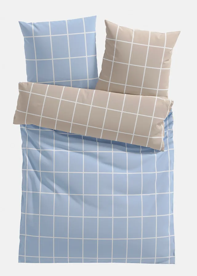 Lenjerie de pat cu 2 fețe din amestec cu bumbac • bleu-gri-bej • magazin bonprix
