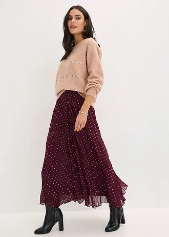 Šifónová sukňa v pokrčenom vzhľade • vínovo červená/matná béžová bodkovaná • obchod bonprix