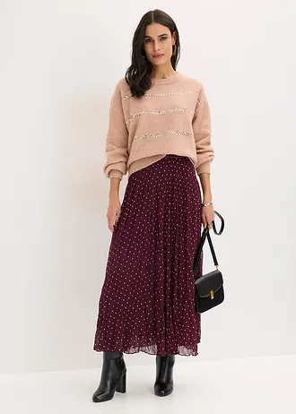 Šifónová sukňa v pokrčenom vzhľade • vínovo červená/matná béžová bodkovaná • obchod bonprix
