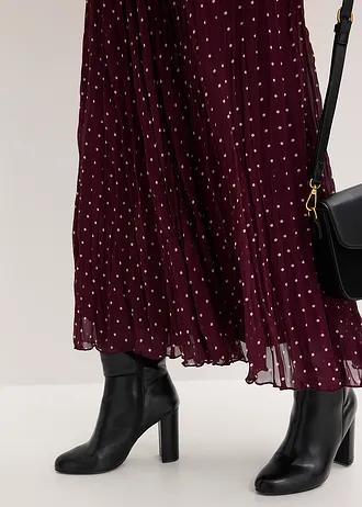 Šifónová sukňa v pokrčenom vzhľade • vínovo červená/matná béžová bodkovaná • obchod bonprix