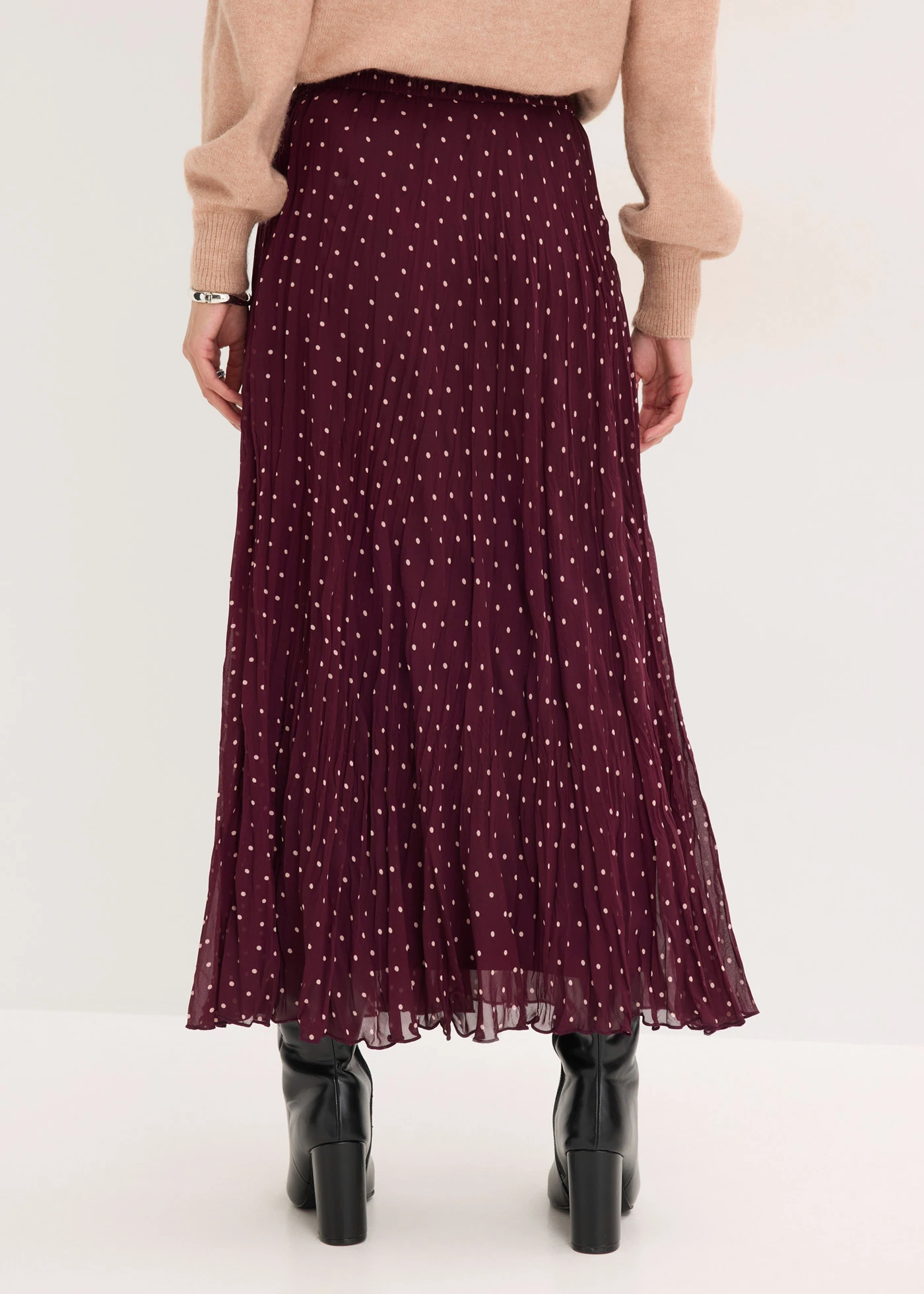 Šifónová sukňa v pokrčenom vzhľade • vínovo červená/matná béžová bodkovaná • obchod bonprix