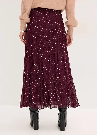 Šifónová sukňa v pokrčenom vzhľade • vínovo červená/matná béžová bodkovaná • obchod bonprix