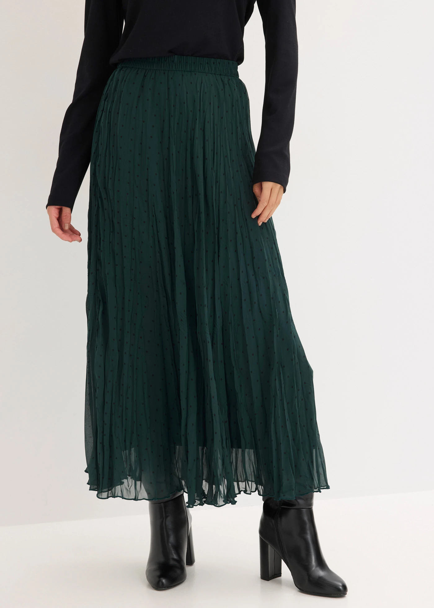 Jupe en mousseline effet froissé • vert profond pois noir • product-page.page-title-suffix