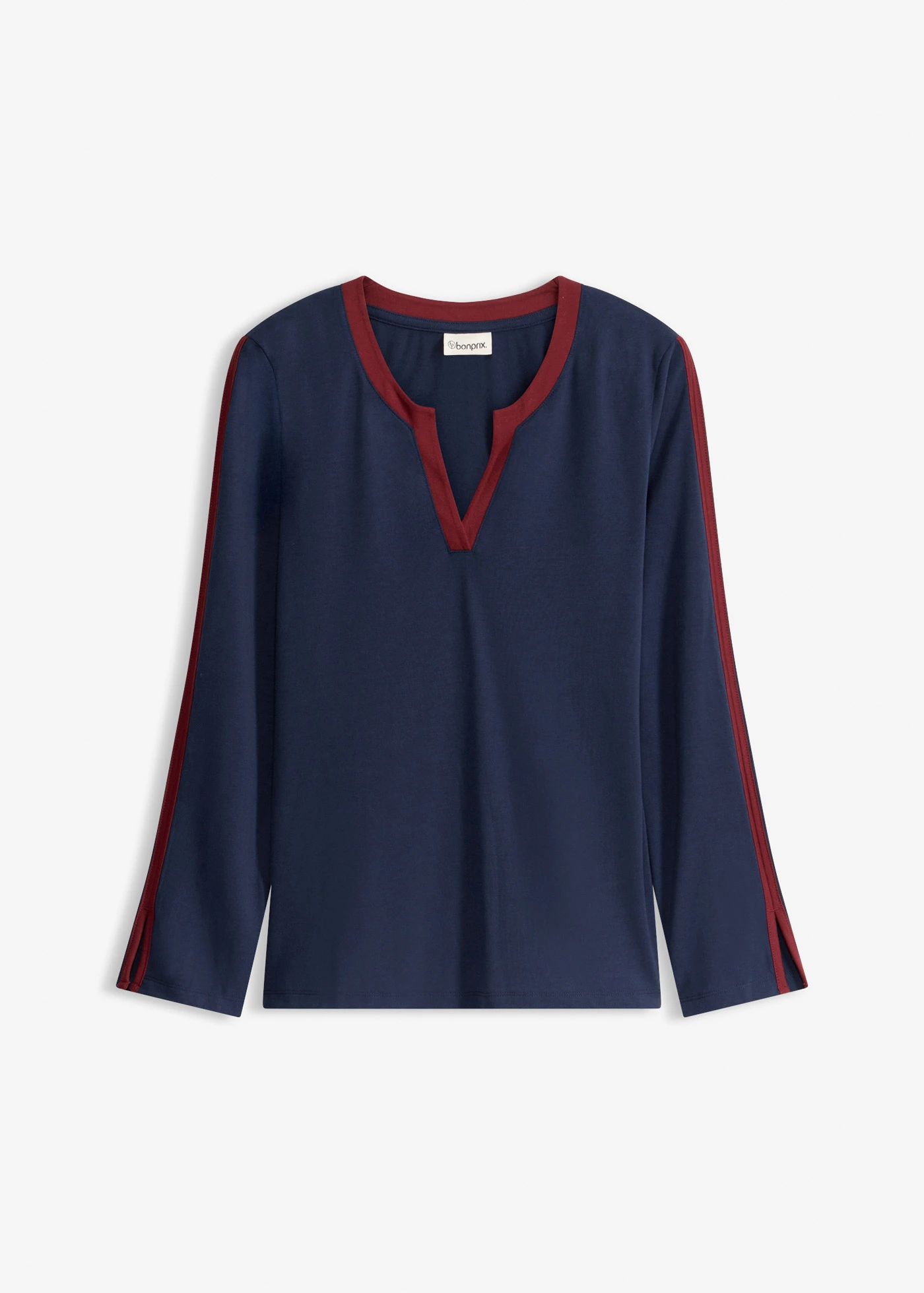 Bluză cu mâneci lungi cu șliț • bleumarin/roșu rubiniu • magazin bonprix