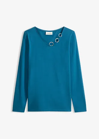 Longsleeve met eyelets, Kleur: blauwpetrol