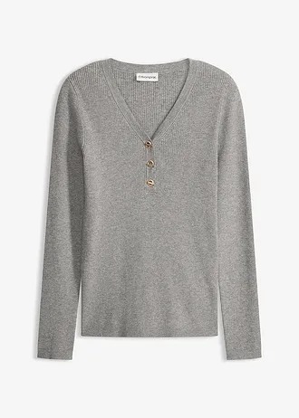 Pull côtelé en viscose mélangée, Couleur: gris chiné