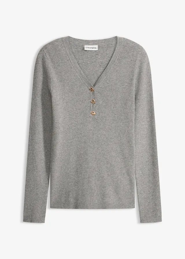 Pulover ripsat cu viscoză • gri melanj • magazin bonprix