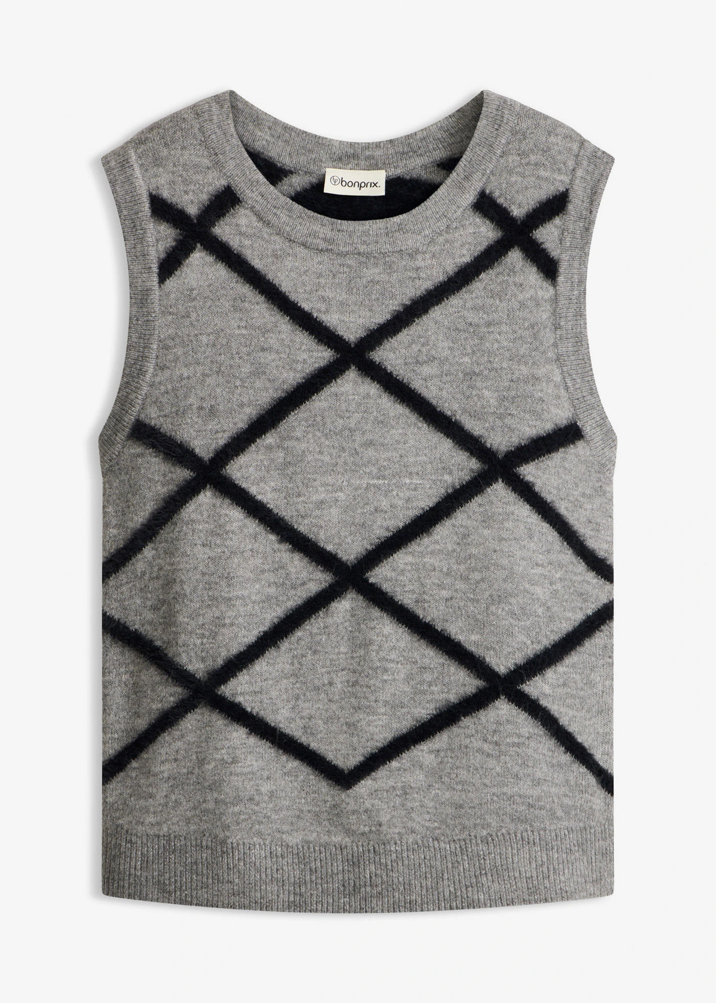 Vestă cu fir pufos • gri melanj-negru grafic • magazin bonprix