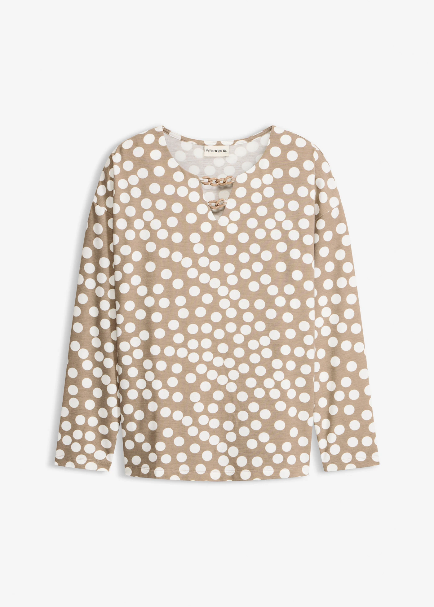 Tuniek met lange mouwen en sierdetails • gestipt taupe/wolwit • bonprix online shop