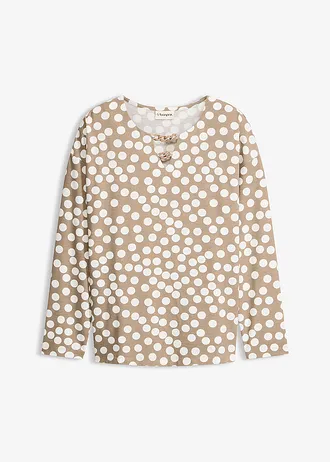 Tuniek met lange mouwen en sierdetails • gestipt taupe/wolwit • bonprix online shop