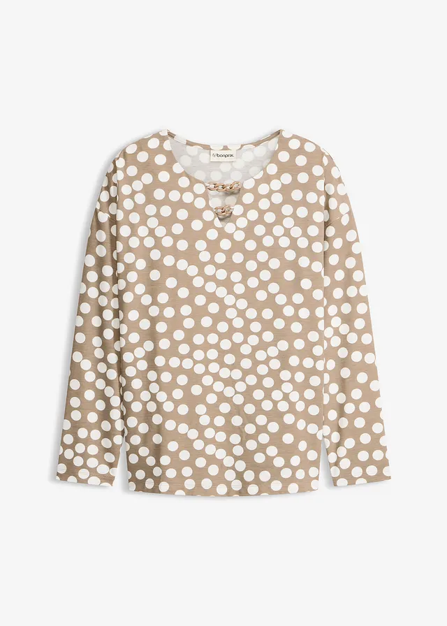 Tuniek met lange mouwen en sierdetails • gestipt taupe/wolwit • bonprix online shop