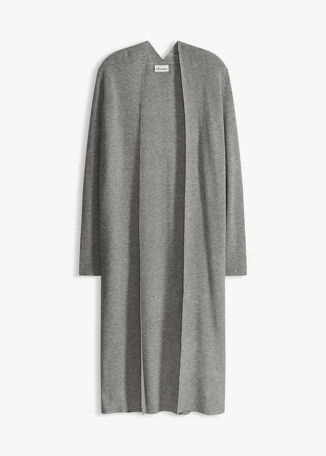 Jachetă tricotată lungă cu viscoză • gri melanj • magazin bonprix
