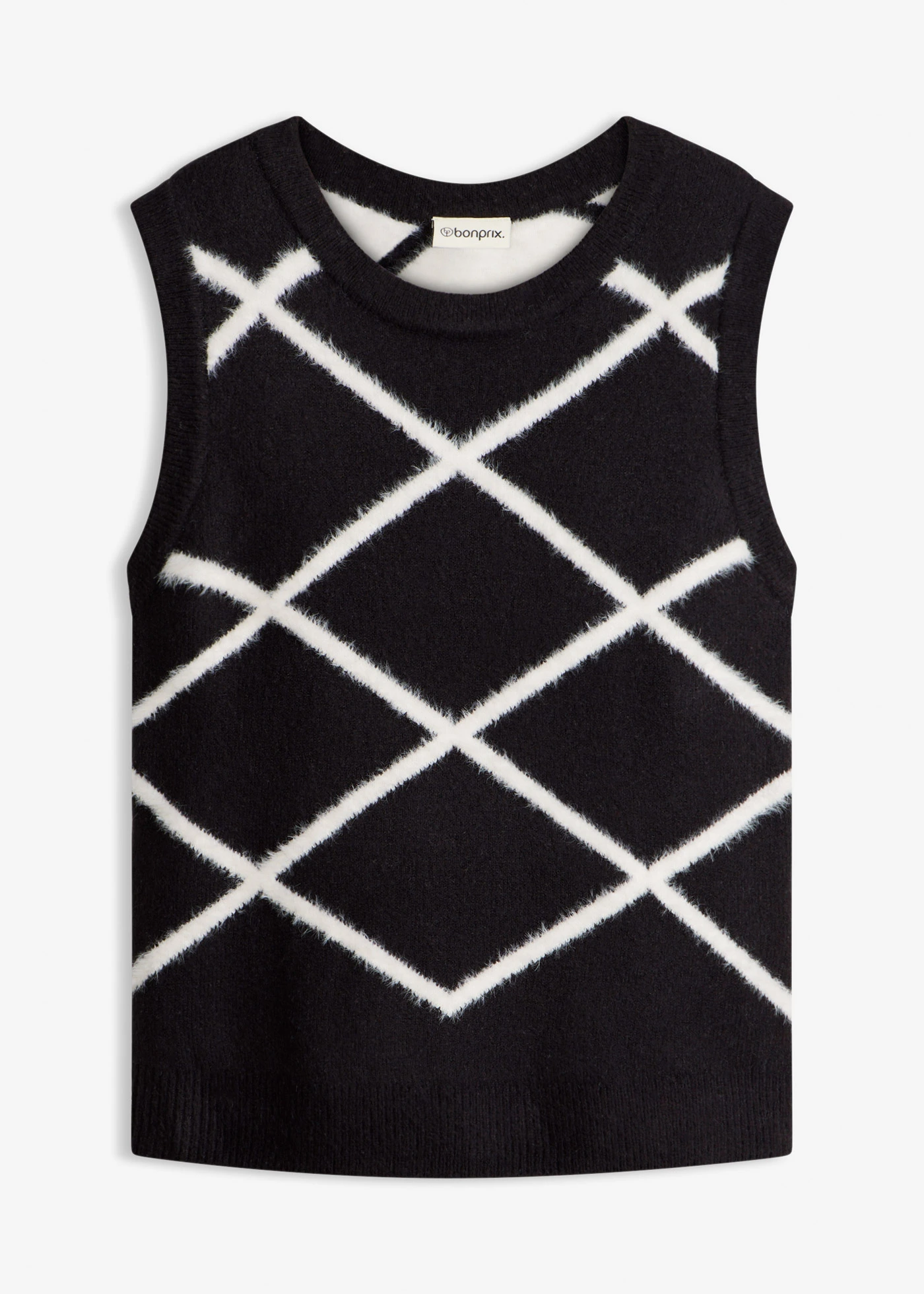 Vestă cu fir pufos • negru-ecru grafic • magazin bonprix