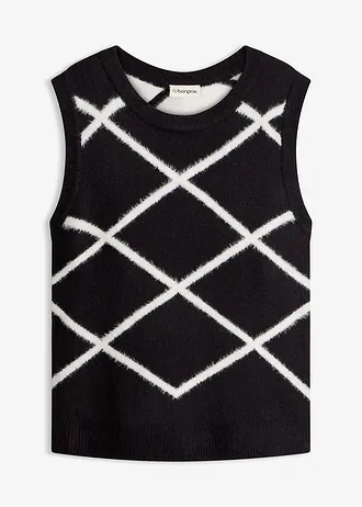 Spencer met veergaren • zwart-wolwit grafische print • bonprix online shop