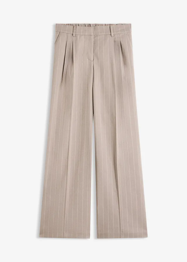 Marlene Dietrich broek met kiijstrepen, Kleur: taupe-parelwit gestreept