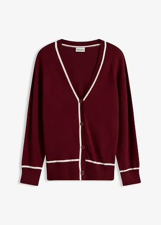 Cardigan cu model în V • roșu rubiniu/ecru • magazin bonprix