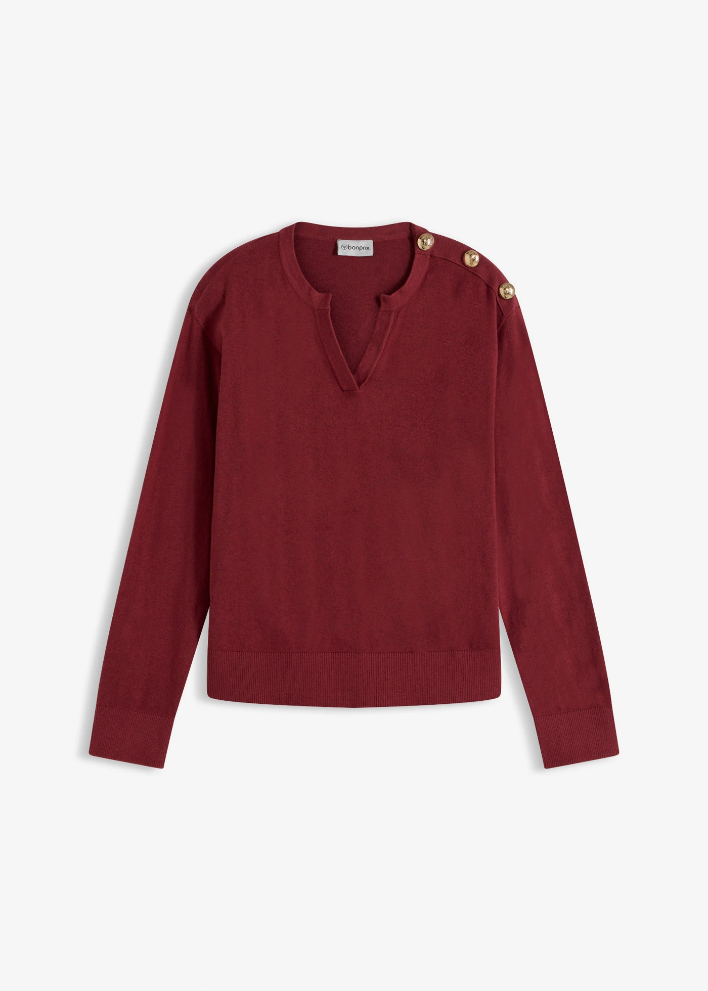Bawełniany sweter z ozdobnymi guzikami • czerwony rubinowy • sklep bonprix