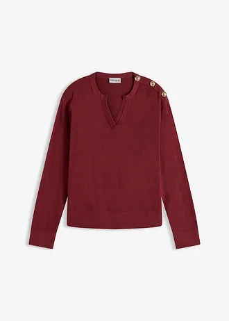 Katoenen trui met knoopdetail, Kleur: robijnrood