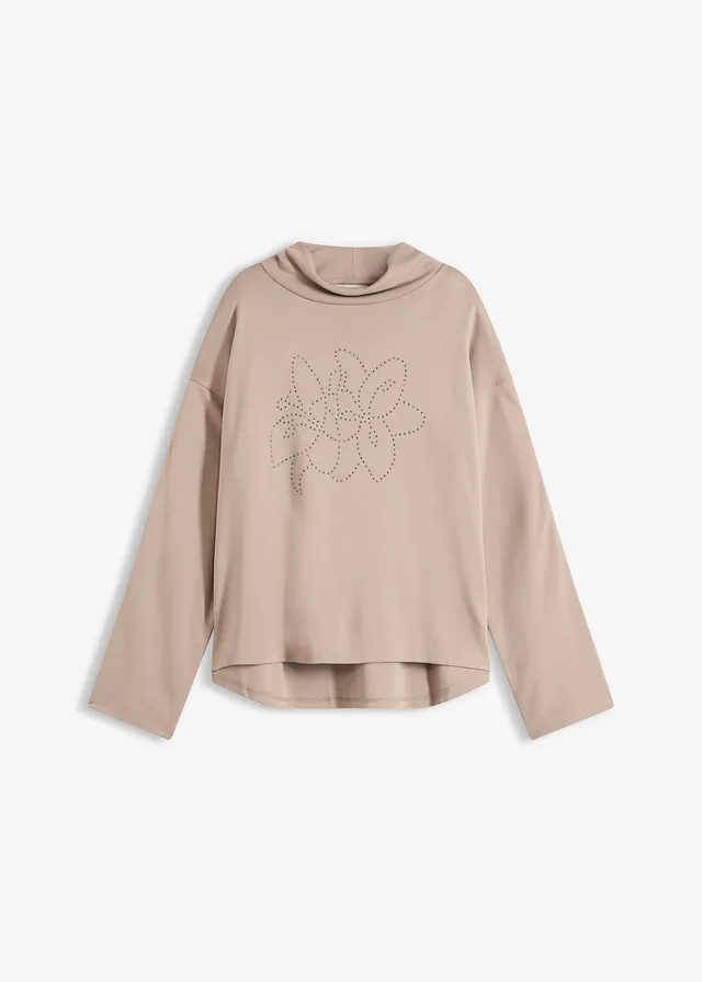 Shirt van comfortabel Punto di Roma, Kleur: taupe met print